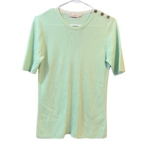 Tory Burch Taylor 100%Cashmere mint cozy green short sleeve pullover sweater